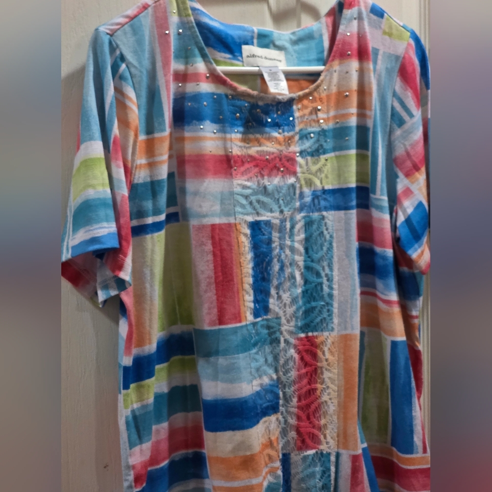 Alfred Dunner Multicolor Patchwork Short Sleeve T… - image 3